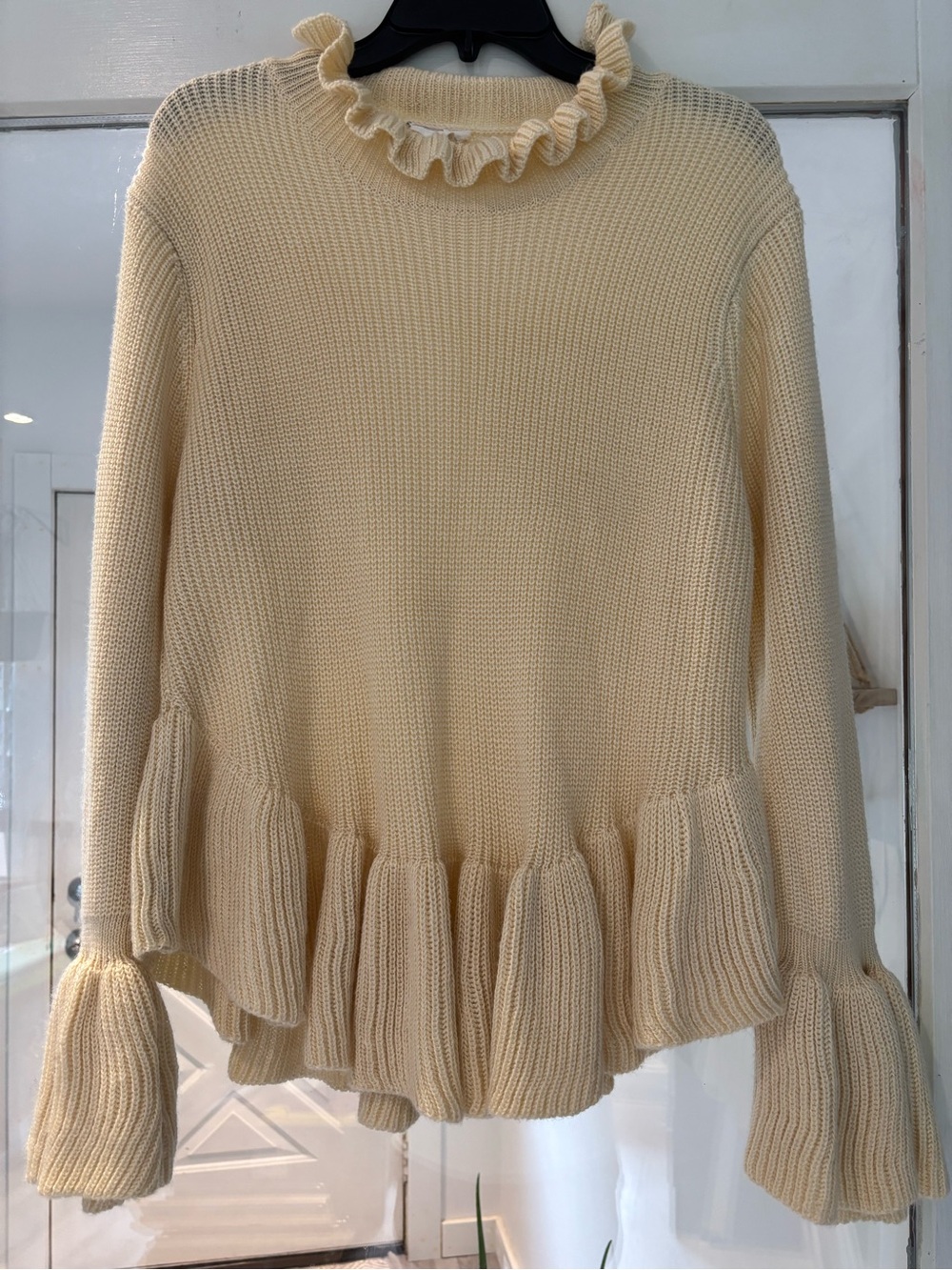 Love Riche Pale Yellow Ruffle-Hem & Cuff Knit Sweater